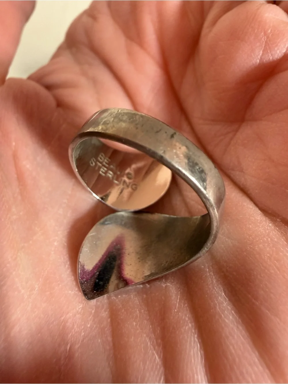 Vintage Beau Sterling silver hand painted floral Oversized bi pass ring 7 1/2
